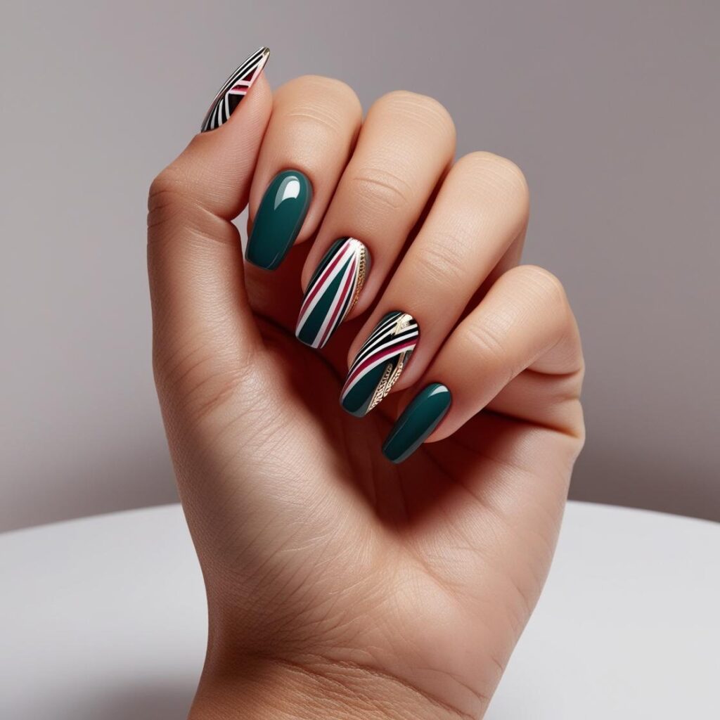 Glittered Acrylic Green Nails