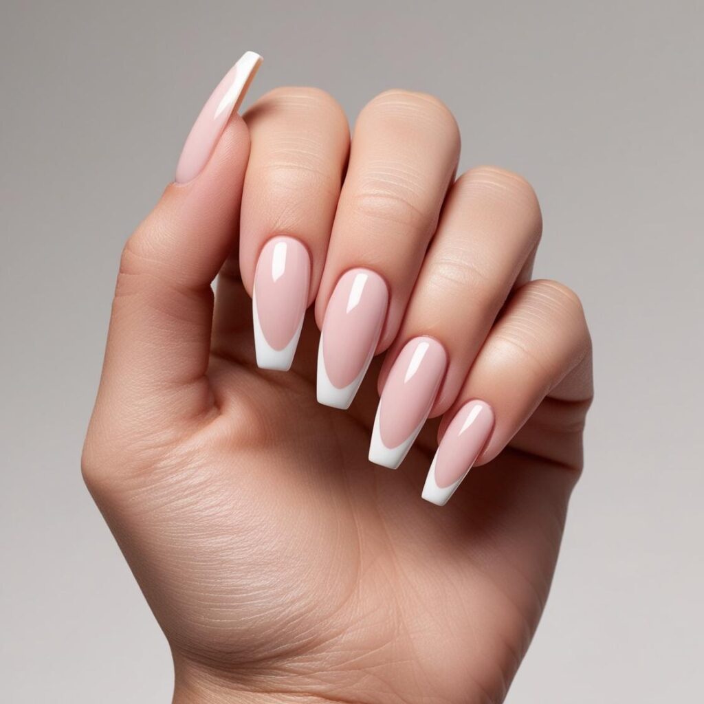 Medium Coffin French Tip Nails Natural & White Tip