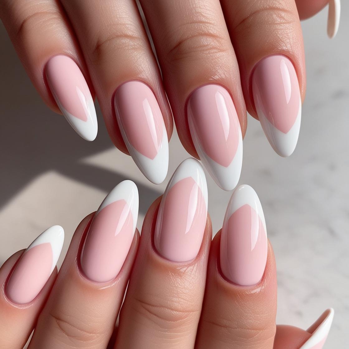 Almond French Tip Nails Pale Pink & White Tip
