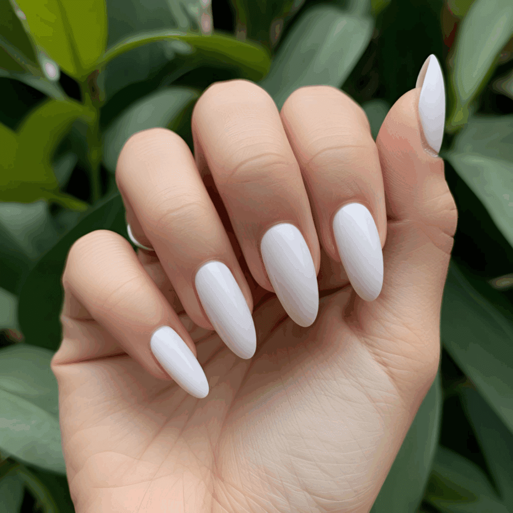 Almond-Shaped gel Nails All White Colour