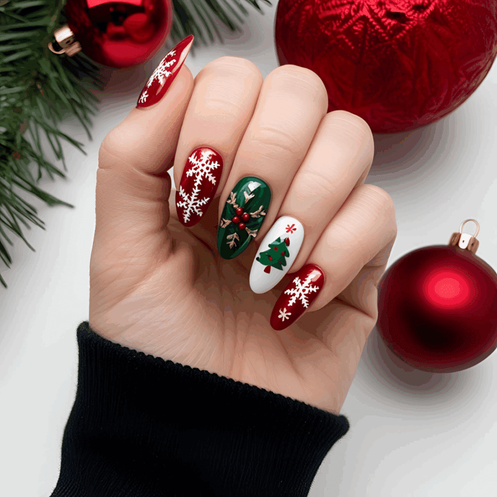 Christmas Press On Nails in Green and Red