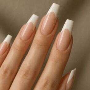 French Tip Nails - Coffin Shaped