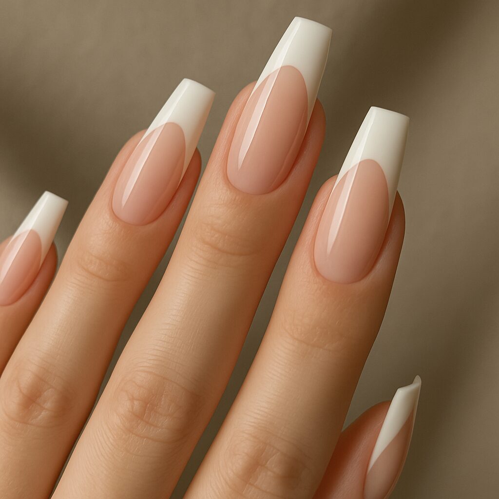 French Tip Nails - Coffin Shaped
