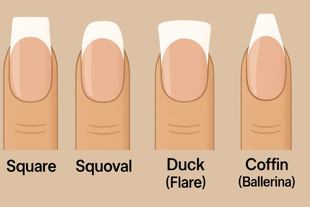 French Tip Nails & Acrylic Nail Shapes Square, Squoval, Duck (Flare), Coffin (Ballerina)