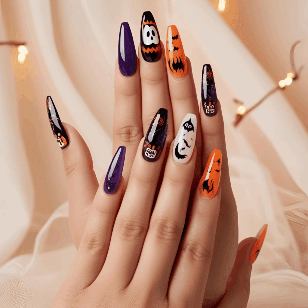 Halloween Press On Nails in Black and Orange