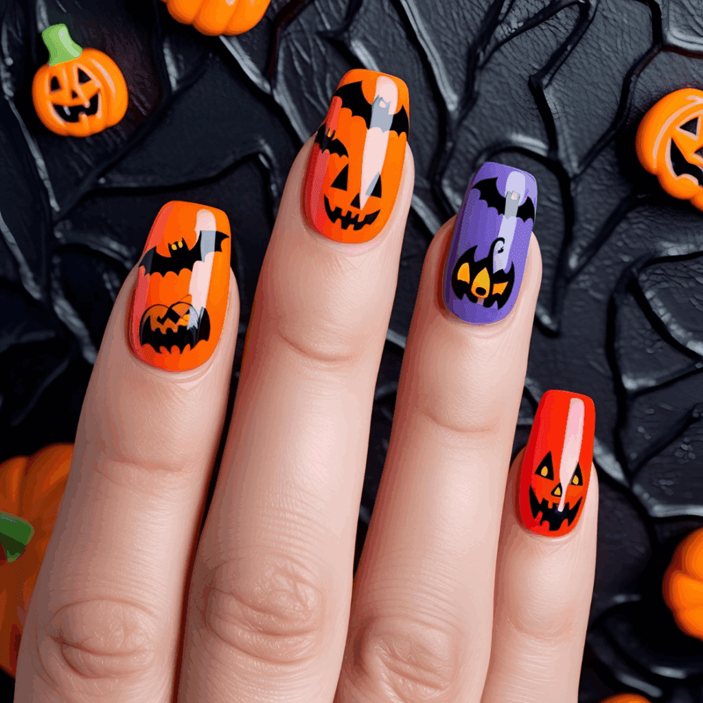 Halloween Press On Nails   in Orange and Purple