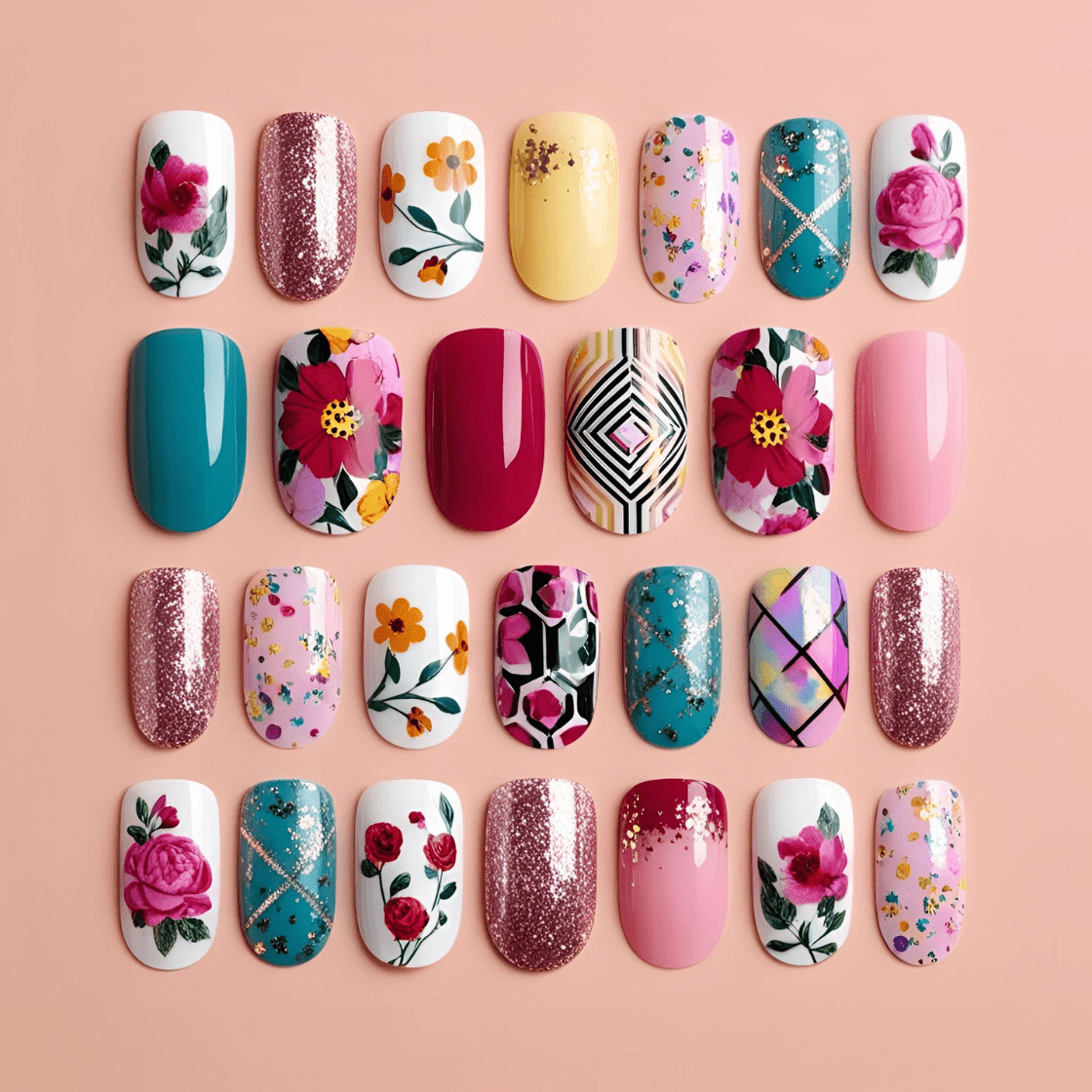 Glue-on Nails Colorful