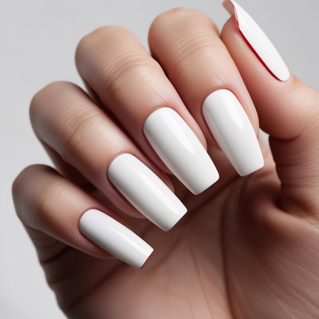 Square French Tip Nails All White