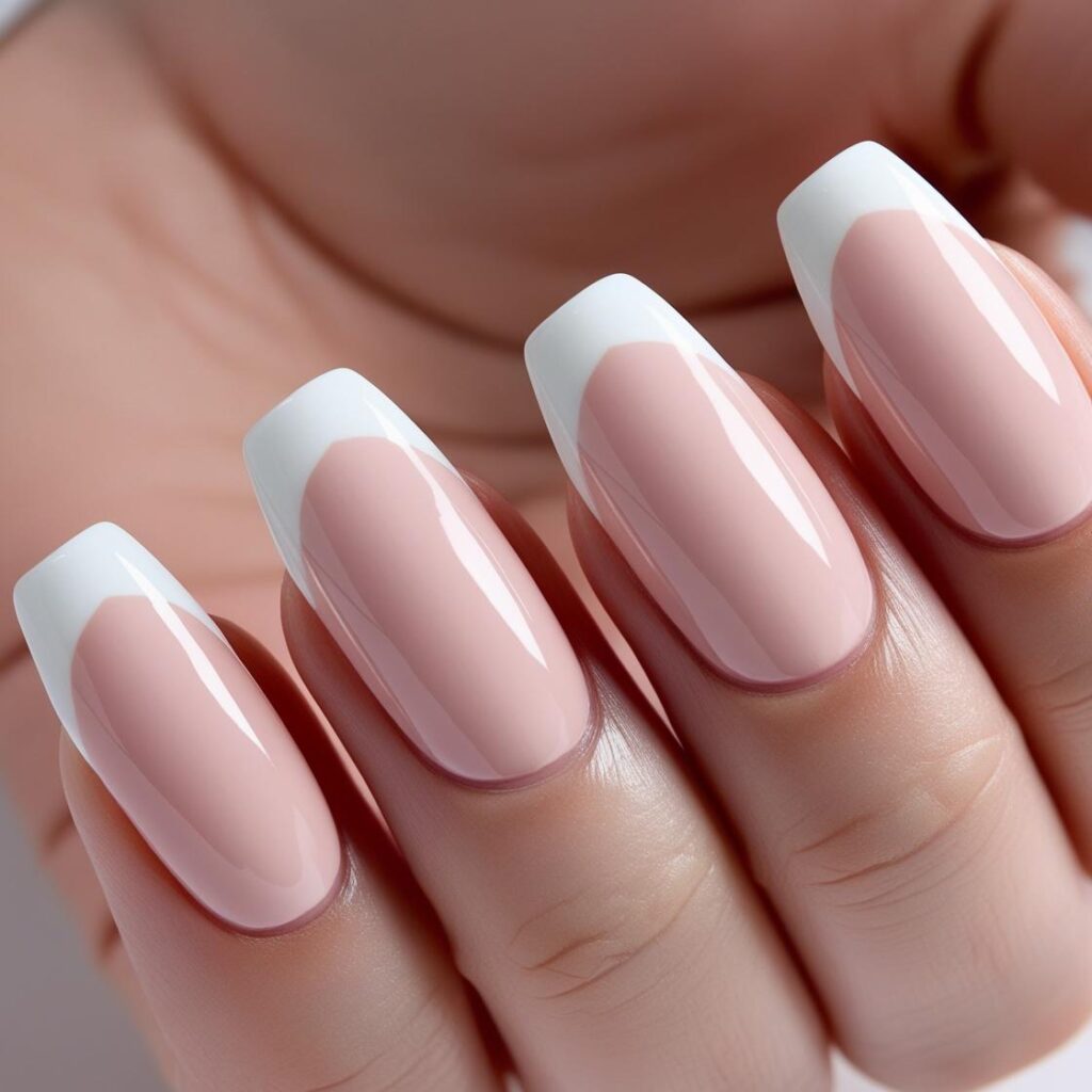 Squared French Nail Tips Light Pink & White Tip