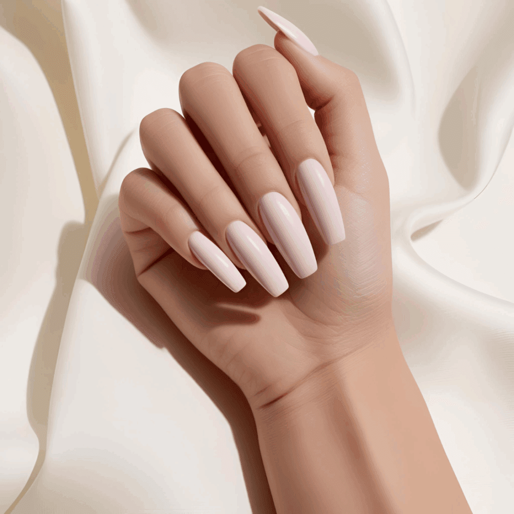 Squoval-Shaped Pink Colour Nails