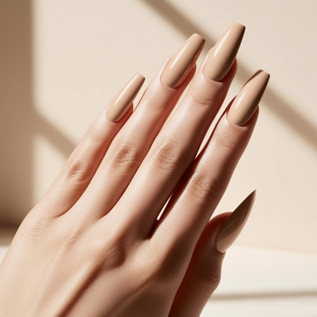 Long Acryllic nails in Cream colour