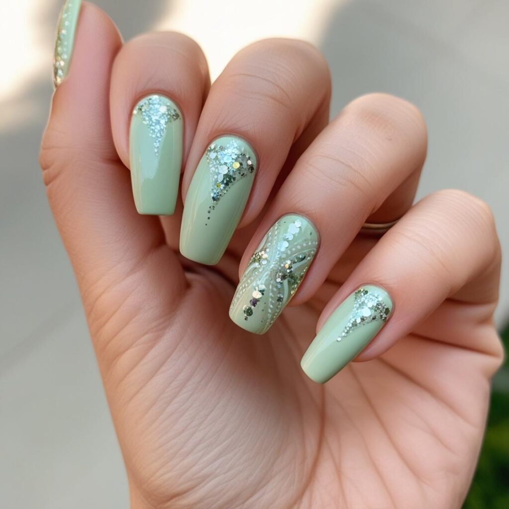 Glittered Nails in Green 31