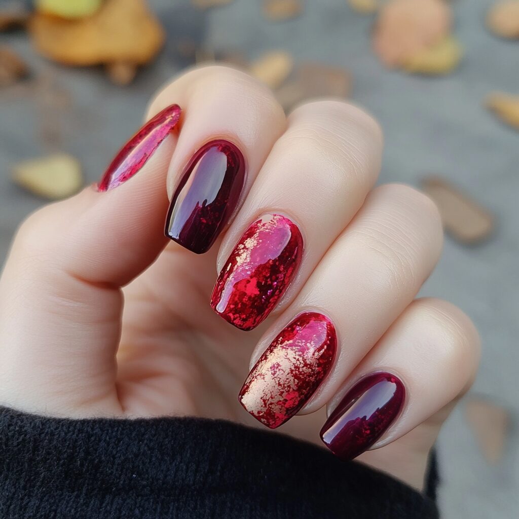 nail ideas_red_manicure_blending_bright_cherry_red_and_deep_plum