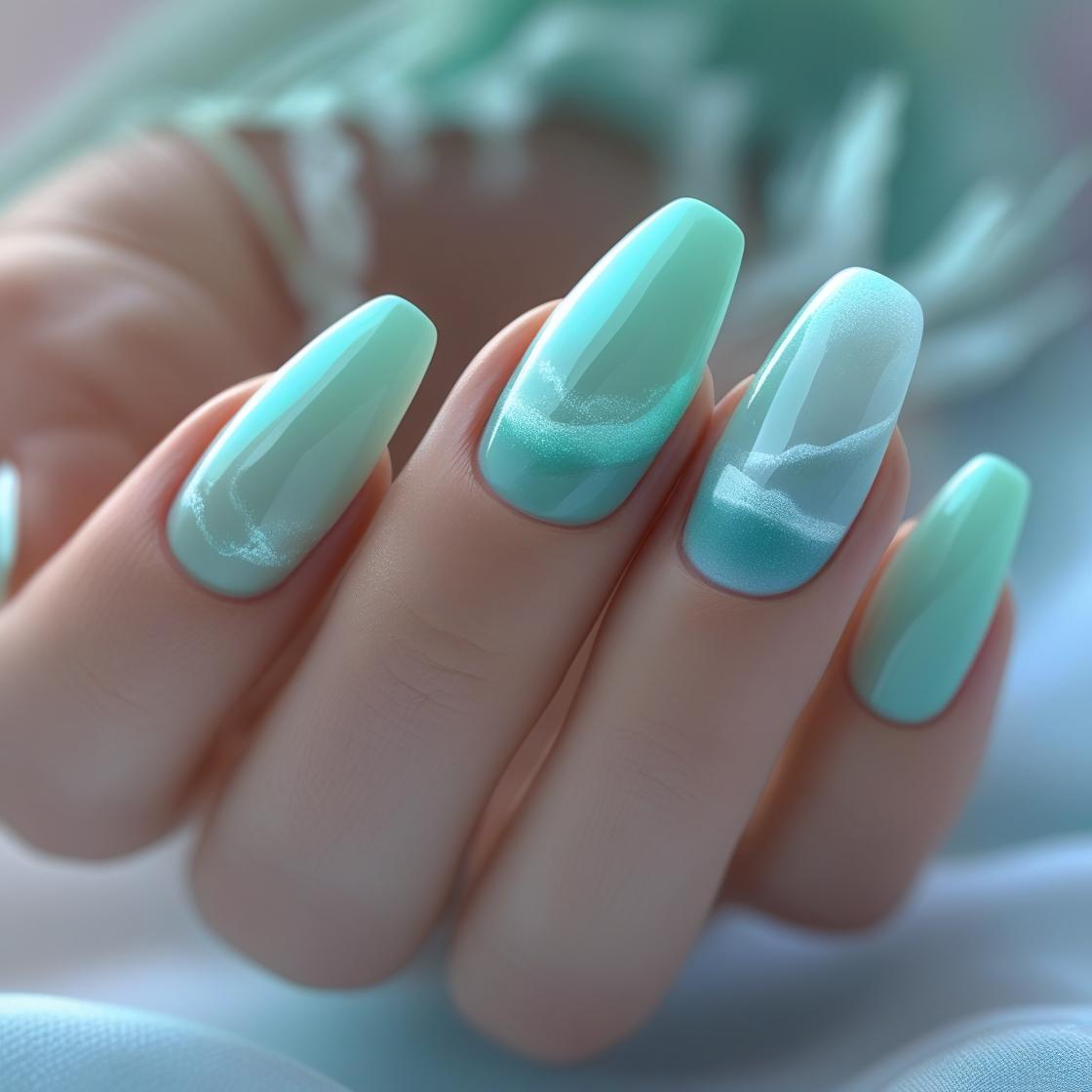 Summer Nails Coffin Shaped Acqua Blue