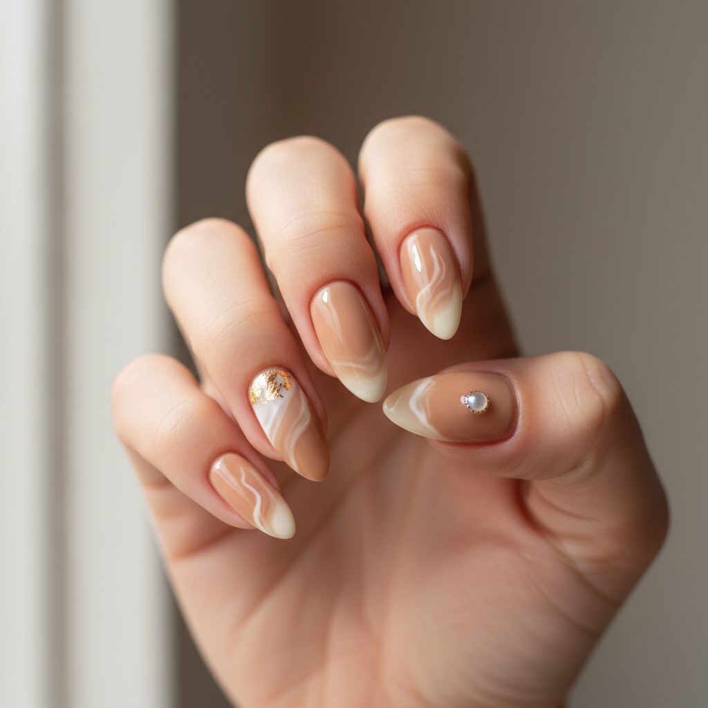 almond acrylic nails - design example 1