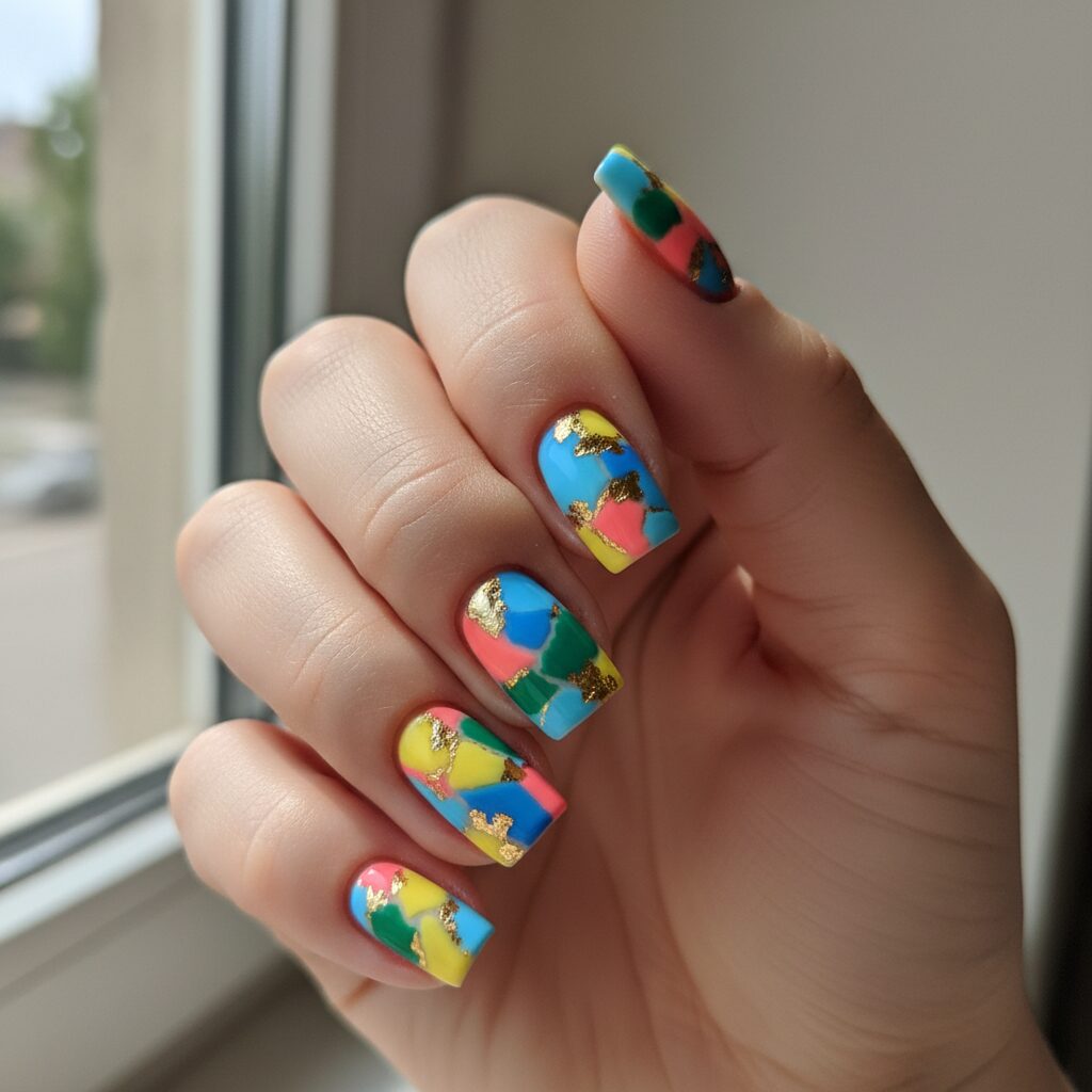 square summer acrylic nails - design example 1