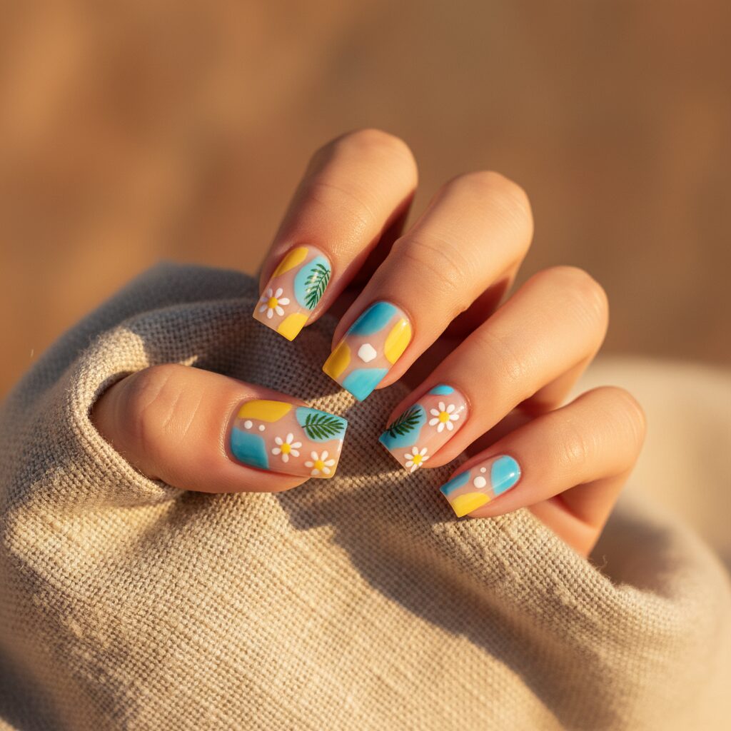 square summer acrylic nails - design example 3