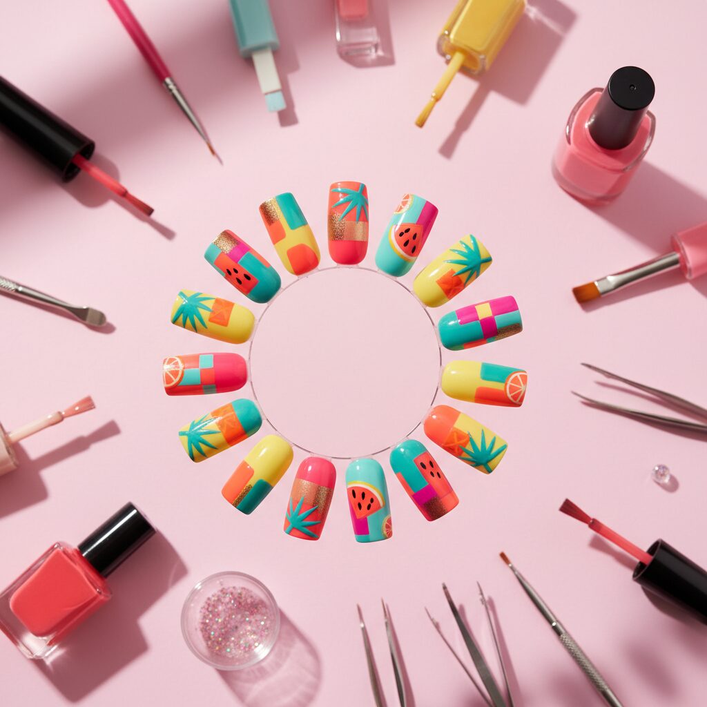 square summer acrylic nails - design example 4