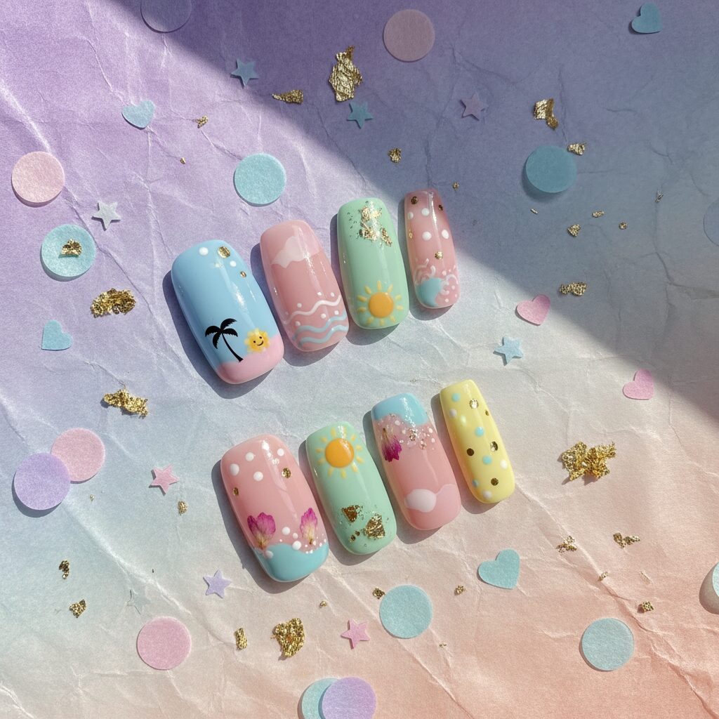 square summer acrylic nails - design example 6