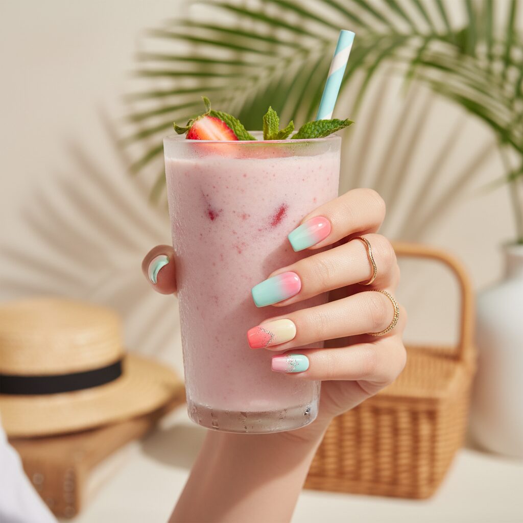 square summer acrylic nails - featured design